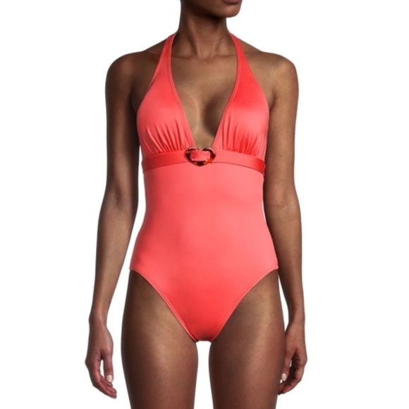 KATE Spade Lychee Orange Halter One Piece Swimsuit - Heart Buckle size Small - Picture 2 of 10